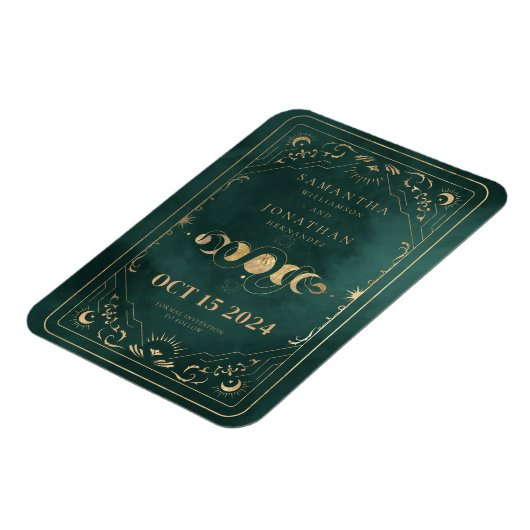 Emerald Groen Goud Tarot Celestial Save the Date Magneet (Linkerzijde)