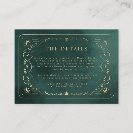 Emerald Groen Goud Tarot Hemelse bruiloft Details Informatiekaartje (Voorkant)