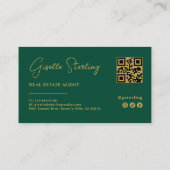 Emerald Groen & Goud Vastgoedmakelaar QR Code Visitekaartje (Achterkant)