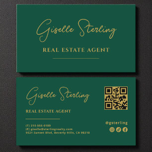 Emerald Groen & Goud Vastgoedmakelaar QR Code Visitekaartje