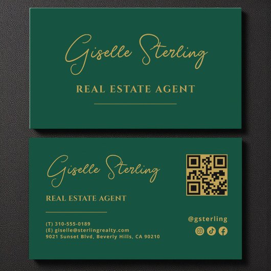 Emerald Groen & Goud Vastgoedmakelaar QR Code Visitekaartje