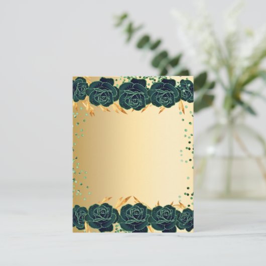 Emerald groen gouden bloemen partij briefpapier ka save the date (Staand voorkant)