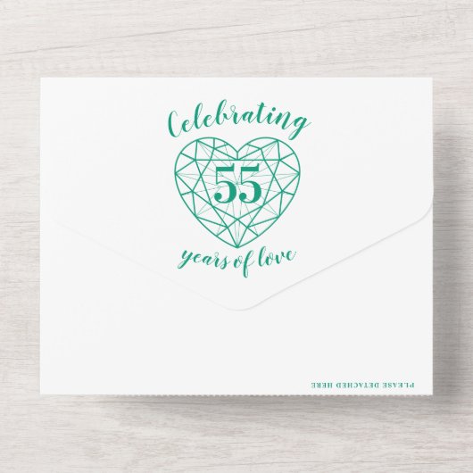 Emerald groen hart 55e trouwdag RSVP All In One Uitnodiging (Achterkant)