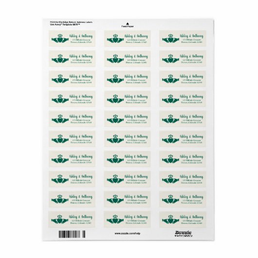 Emerald Groen Keltisch Claddagh trouwadres Etiket (Full Sheet)