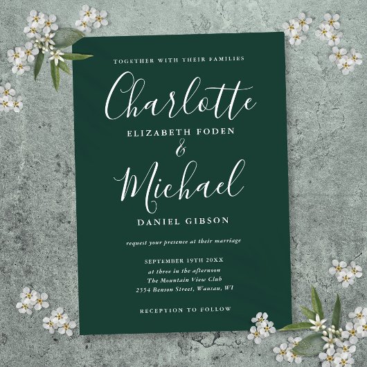 Emerald Groen Minimalistisch Script Bruiloft Kaart