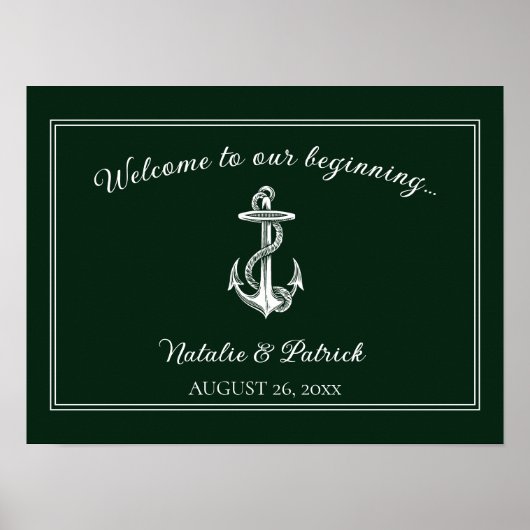 Emerald Groen Nautisch Anker Bruiloft Poster (Voorkant)