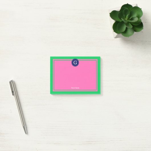 Emerald Groen Navy Hot Roze Ingelijste 1I Monogram Post-it® Notes (Kantoor)
