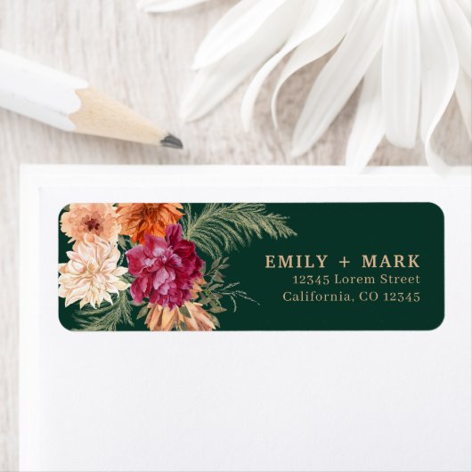 Emerald groen rustieke herfst bruiloft retour adre etiket (Insitu)