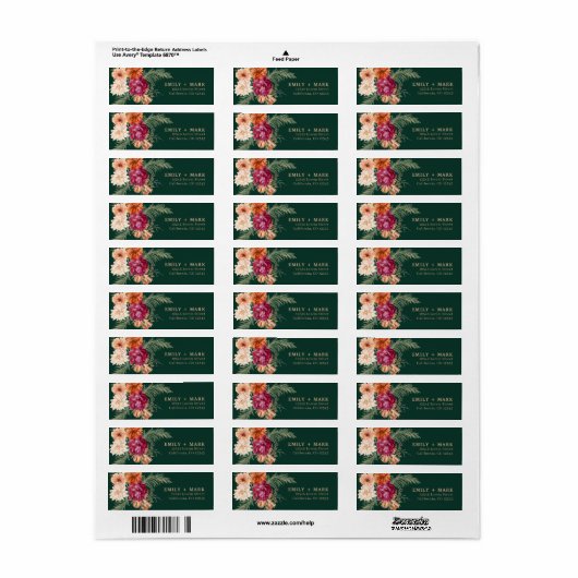 Emerald groen rustieke herfst bruiloft retour adre etiket (Full Sheet)