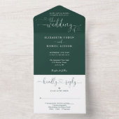 Emerald Groen Script Harten Minimalistische Trouw All In One Uitnodiging (Binnen)