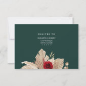 Emerald Groen Tropische Rozen Bruiloft RSVP Kaart (Achterkant)