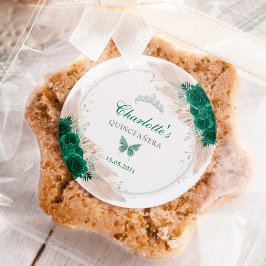 Emerald Groen Zilver Quinceanera Miss Quince 15 Ronde Sticker