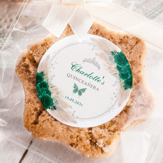 Emerald Groen Zilver Quinceanera Miss Quince 15 Ronde Sticker