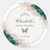 Emerald Groen Zilver Quinceanera Miss Quince 15 Ronde Sticker (Voorkant)