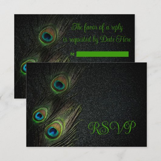 Emerald Groen Zwart Goud Peacock Bruiloft Kaart (Voorkant / Achterkant)