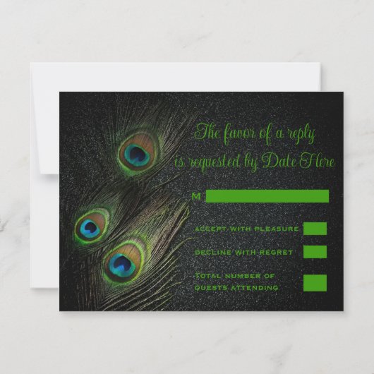 Emerald Groen Zwart Goud Peacock Bruiloft Kaart (Achterkant)