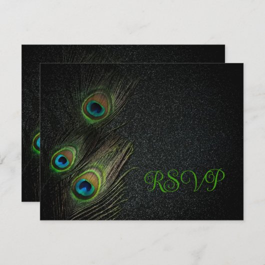 Emerald Groen Zwart Goud Peacock Bruiloft Kaart (Voorkant / Achterkant)