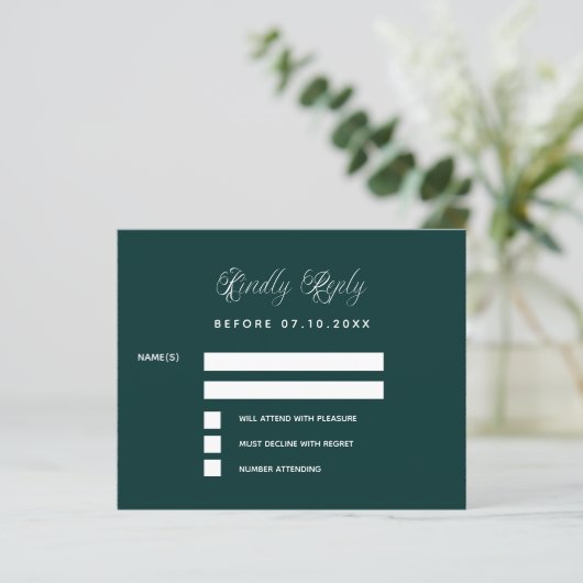 Emerald groene ginkgo budget bruiloft reactie RSVP (Staand voorkant)