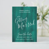 Emerald groene moderne kunst save the date kaarten (Staand voorkant)