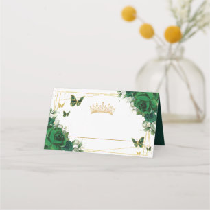 Emerald GroenFloraal Goud Vlinders Quinceañera 15 Plaatskaartje