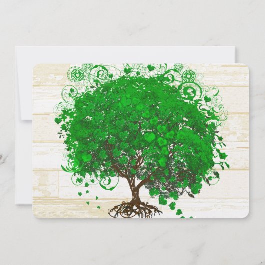 Emerald Heart Leaf Tree Barn Wood Weddenschap Kaart (Achterkant)
