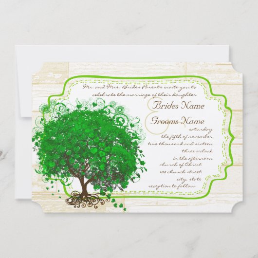 Emerald Heart Leaf Tree Barn Wood Weddenschap Kaart (Voorkant)