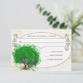 Emerald Heart Leaf Tree Barn Wood Wedding RSVP (Staand voorkant)