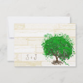 Emerald Heart Leaf Tree Barn Wood Wedding RSVP (Achterkant)