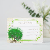 Emerald Heart Leaf Tree Barn Wood Wedding RSVP Kaartje (Staand voorkant)