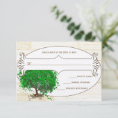 Emerald Heart Leaf Tree Barn Wood Wedding RSVP Kaartje (Staand voorkant)