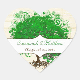 Emerald Heart Leaf Tree Barn Wood Wedding Seal Hart Sticker