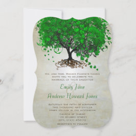 Emerald Heart Leaf Tree Wedding Invites Kaart