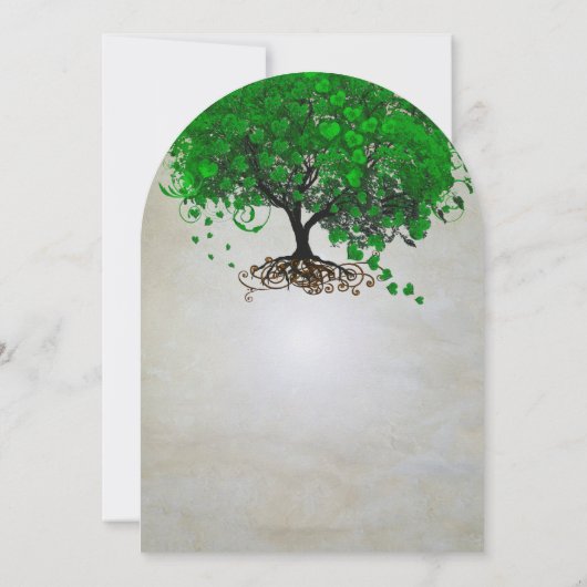 Emerald Heart Leaf Tree Wedding Invites Kaart (Achterkant)