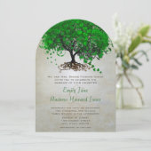 Emerald Heart Leaf Tree Wedding Invites Kaart (Staand voorkant)