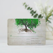 Emerald Heart Leaf Tree Wedding Invites RSVP Kaartje (Staand voorkant)