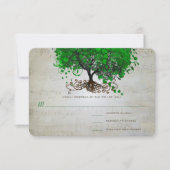 Emerald Heart Leaf Tree Wedding Invites RSVP Kaartje (Voorkant)
