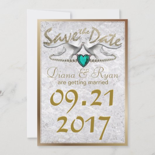 Emerald Heart Save the Date Kaart (Achterkant)