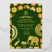 Emerald Hindu Pauw Lotus Wedding Gold Script Folie Uitnodiging (Voorkant)