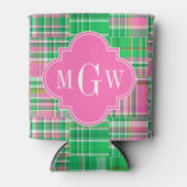 Emerald Hot Pink Preppy Patchwork Madras Monogram Blikjeskoeler (Voorkant)