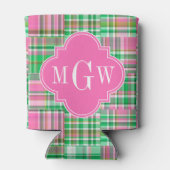 Emerald Hot Pink Preppy Patchwork Madras Monogram Blikjeskoeler (Achterkant)