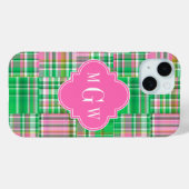 Emerald Hot Pink Preppy Patchwork Madras Monogram Case-Mate iPhone Case (Achterkant (horizontaal))