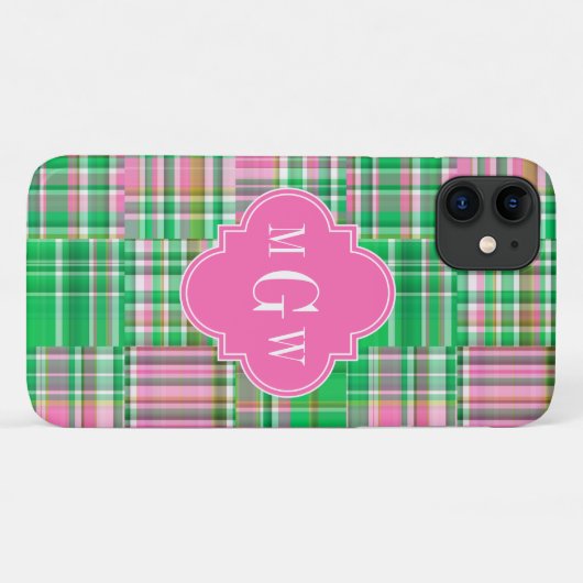 Emerald Hot Pink Preppy Patchwork Madras Monogram Case-Mate iPhone Case (Achterkant (horizontaal))
