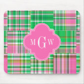 Emerald Hot Pink Preppy Patchwork Madras Monogram Muismat (Voorkant)