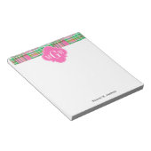 Emerald Hot Pink Preppy Patchwork Madras Monogram Notitieblok (Schuin)