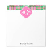 Emerald Hot Pink Preppy Patchwork Madras Monogram Notitieblok (Voorkant)