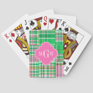 Emerald Hot Pink Preppy Patchwork Madras Monogram Pokerkaarten