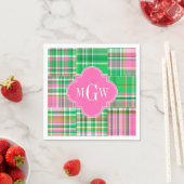 Emerald Hot Pink Preppy Patchwork Madras Monogram Servetten (Insitu)