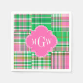 Emerald Hot Pink Preppy Patchwork Madras Monogram Servetten (Voorkant)