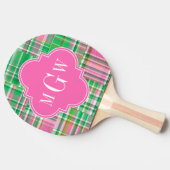 Emerald Hot Pink Preppy Patchwork Madras Monogram Tafeltennisbatje (Zijkant)