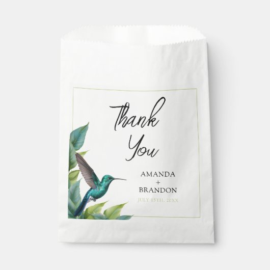 Emerald Hummingbird Tropische bladeren bruiloft Bedankzakje (Voorkant)